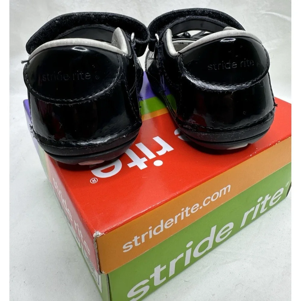 Stride Rite Mary Jane Black Girls Patent Leather Bow Sz 5 M with box